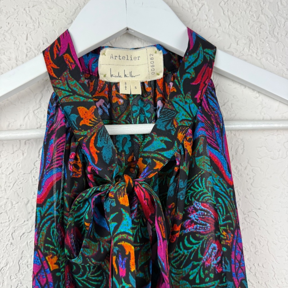 *Vintage Nicole Miller Artelier Womens Black Multicolor Floral Silk Halter Top - Picture 7 of 10